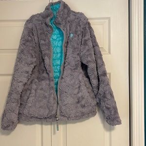 Girls North Face reversible puffer fleece XL 14 16